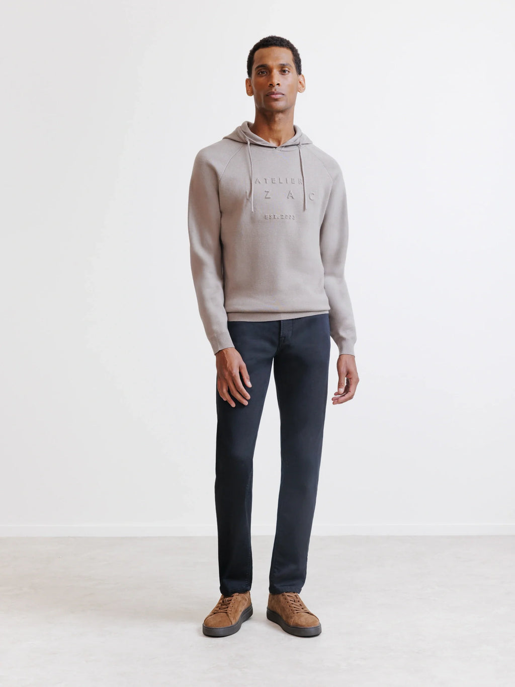 Pull à capuche en maille taupe - IZAC