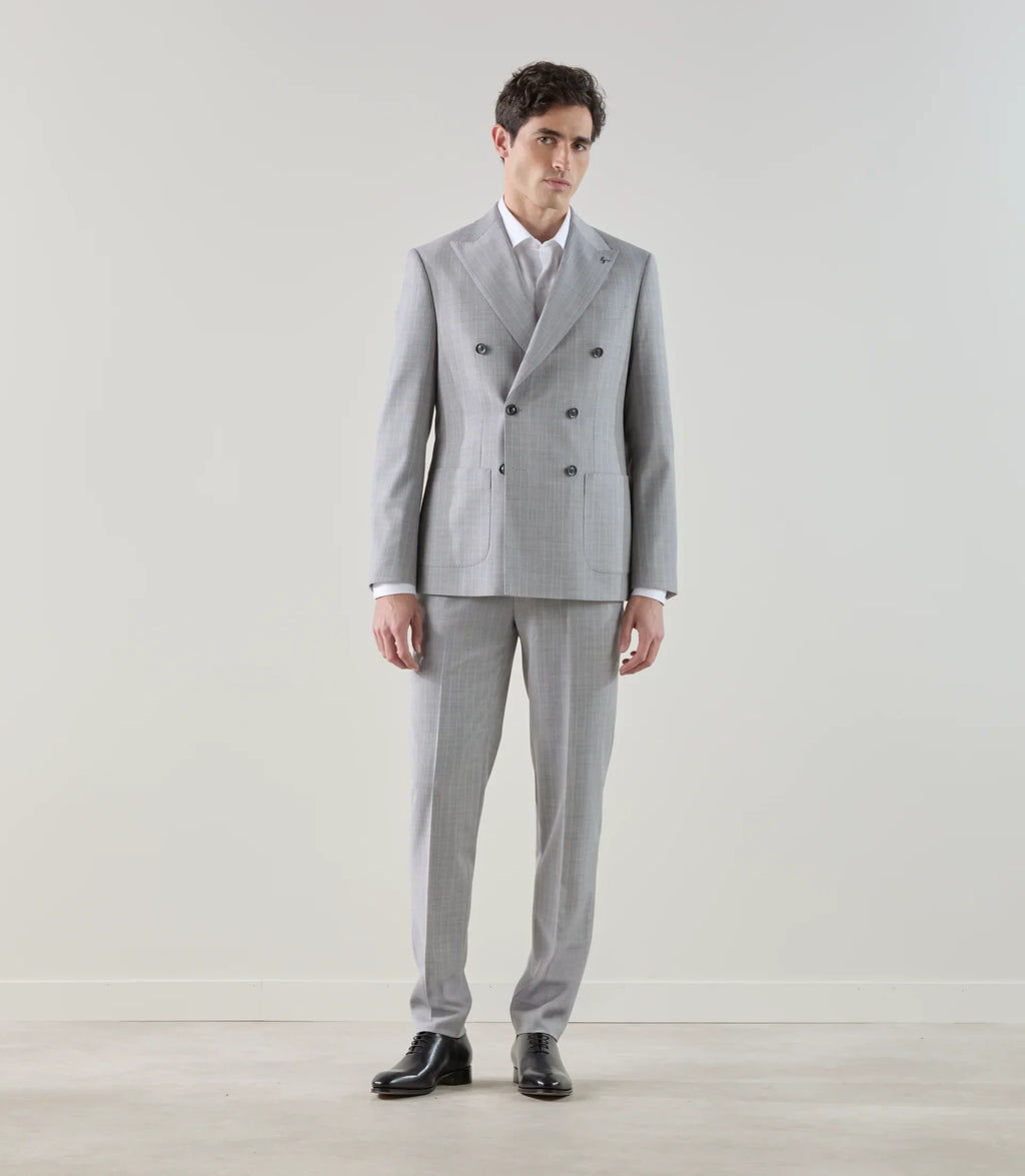Costume croisé en laine mélangée gris - IZAC