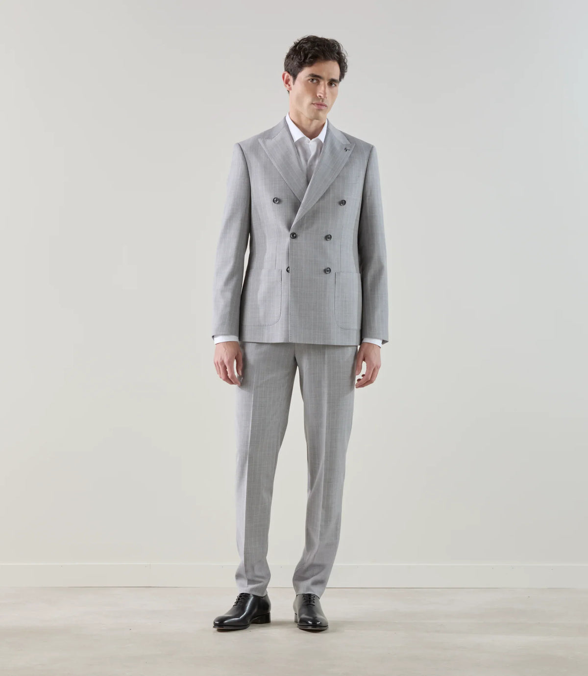 Costume croisé en laine mélangée gris - IZAC