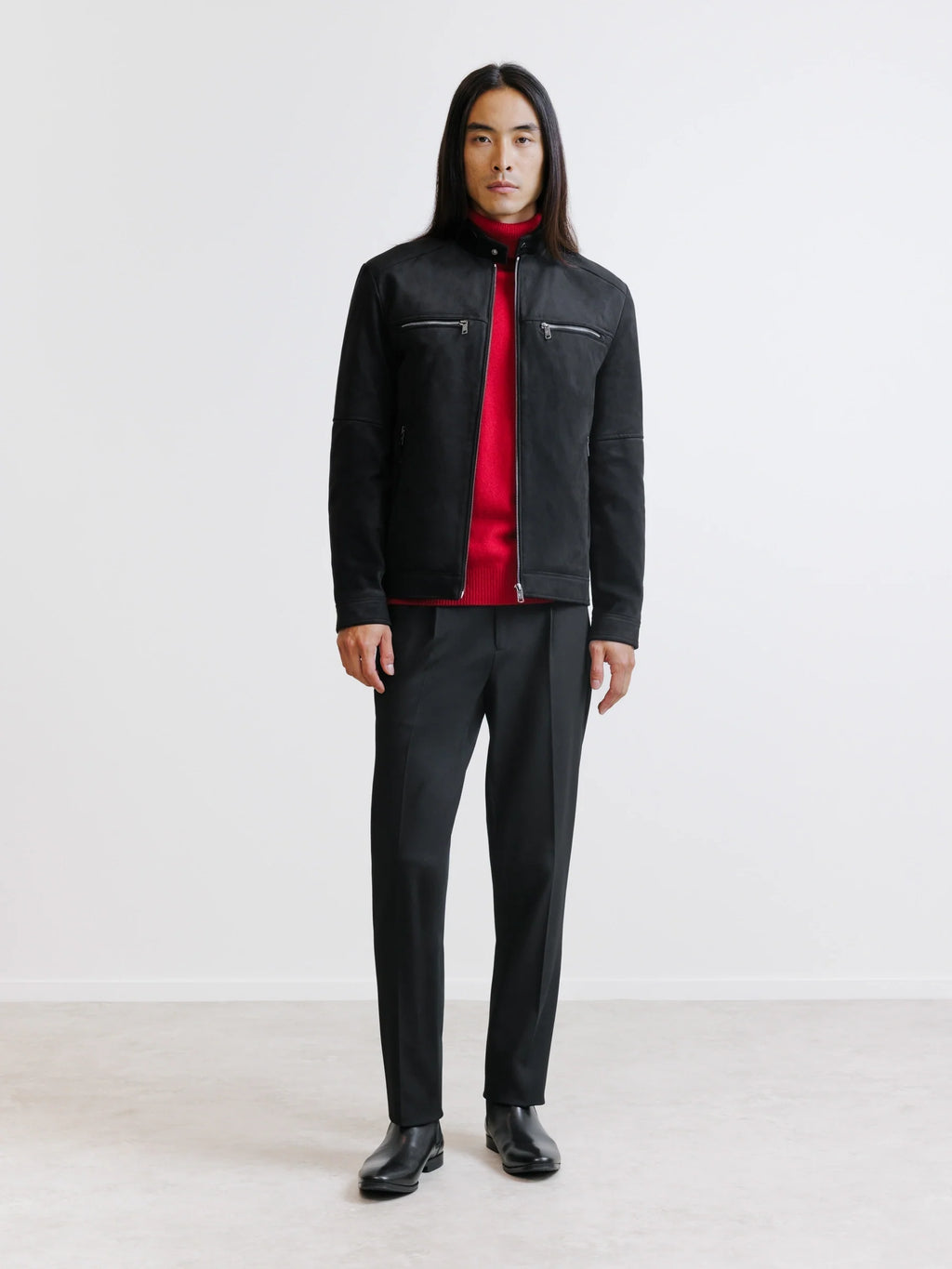 Blouson motard en suède noir - IZAC