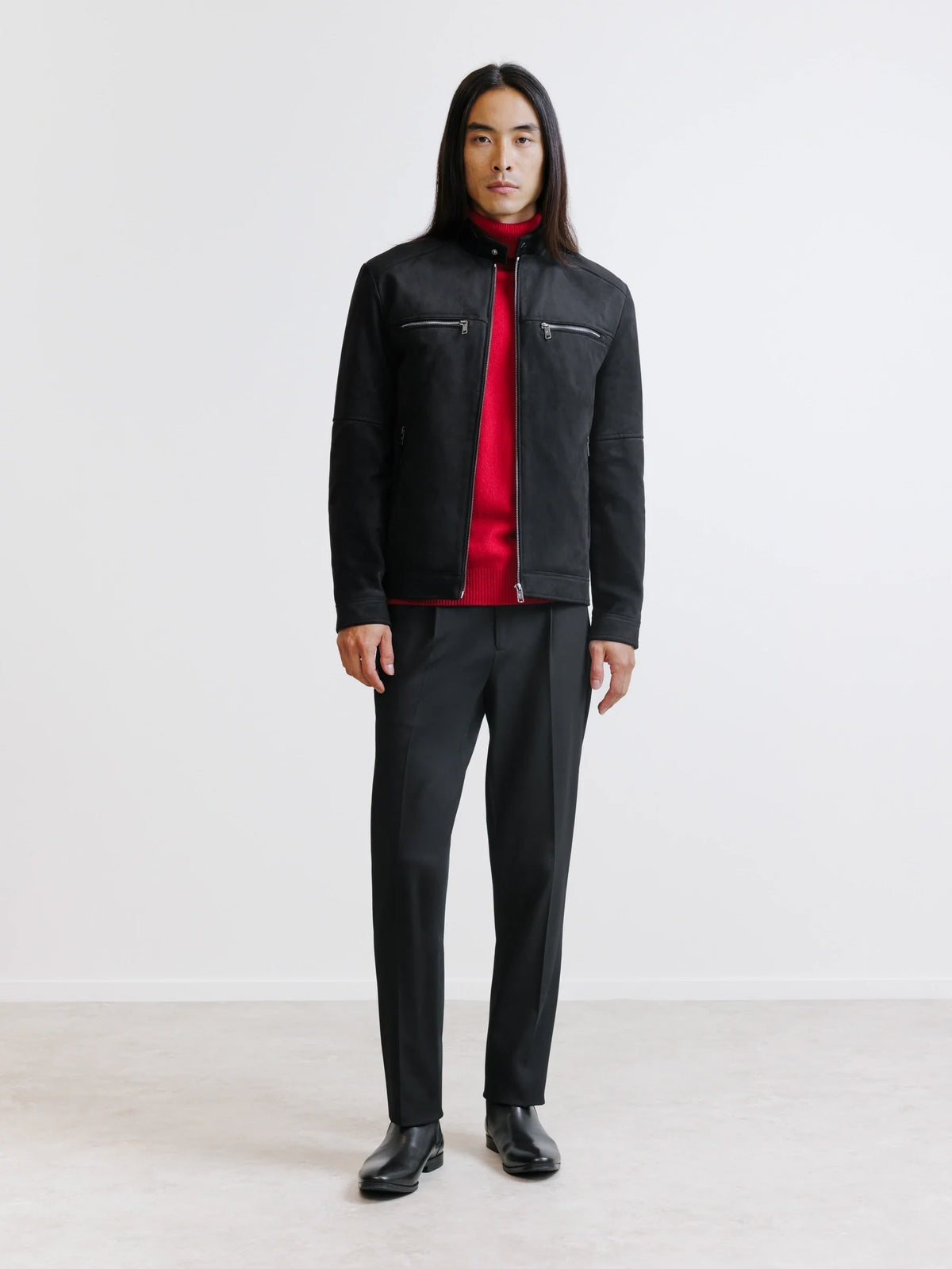 Blouson motard en suède noir - IZAC