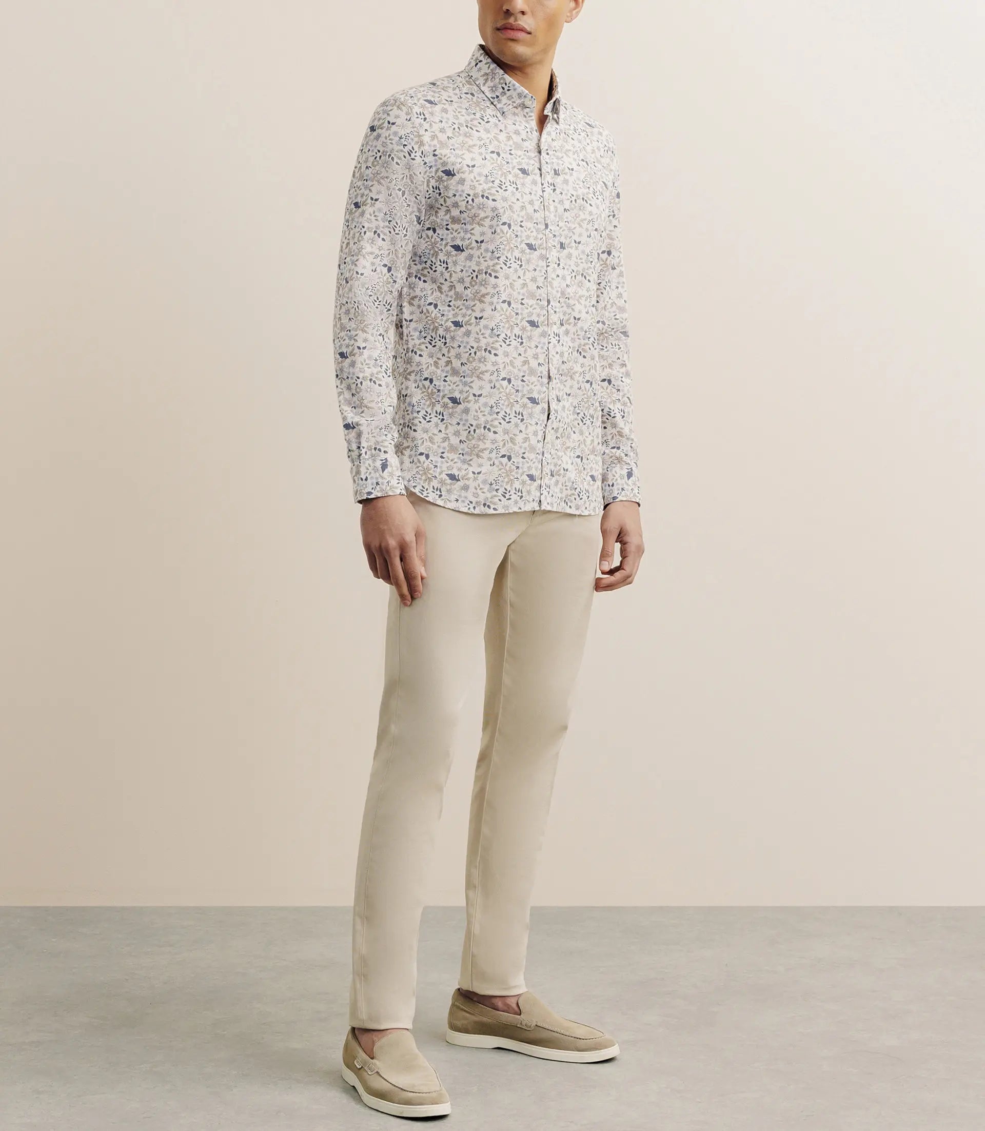 Chemise à fleurs 100% coton beige - IZAC