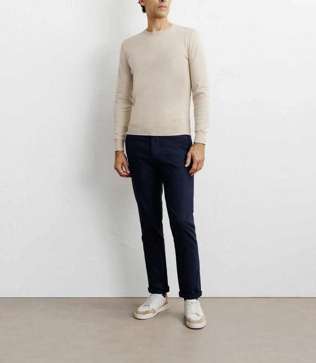 Pull col rond en coton beige - IZAC
