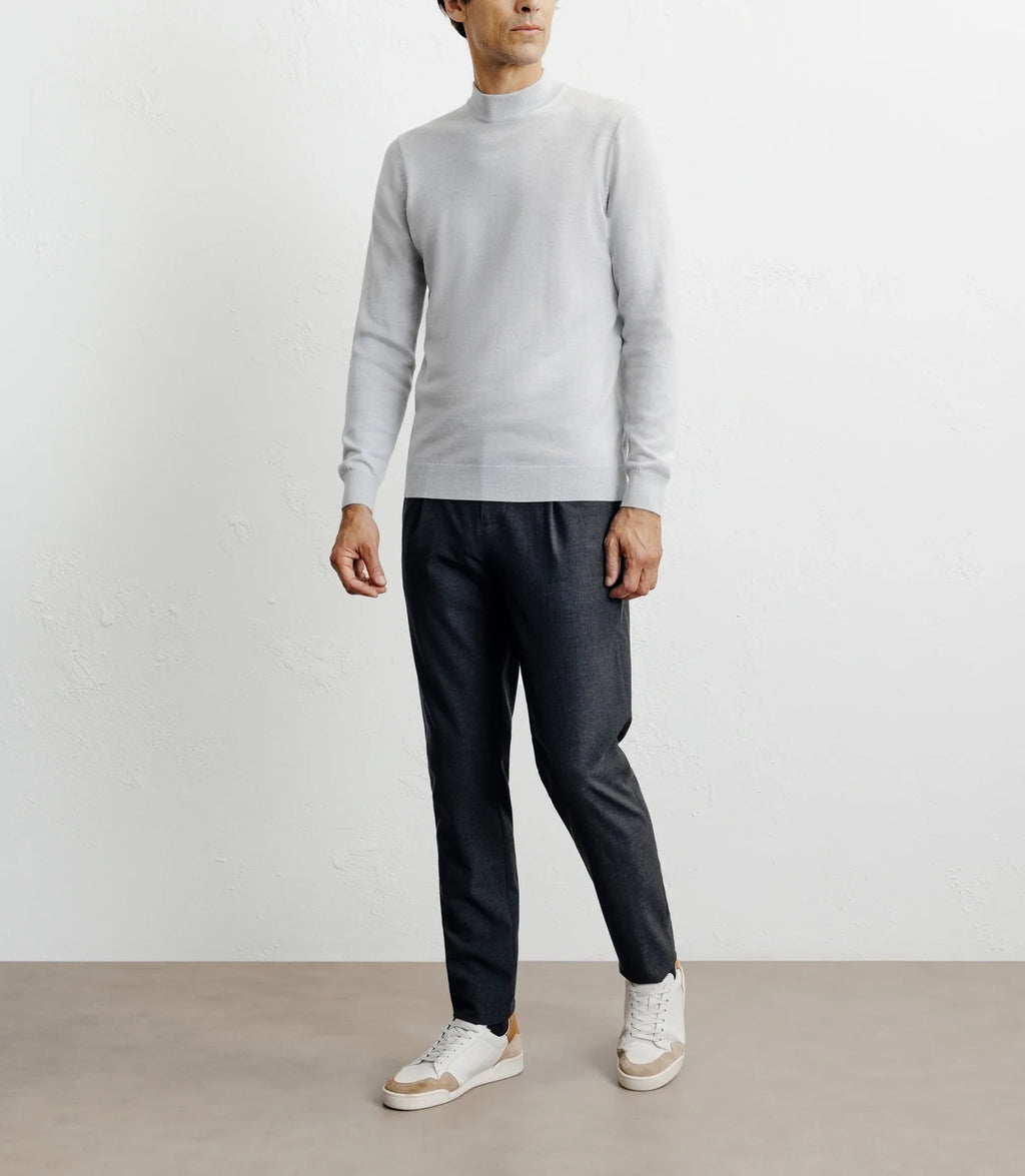 Pull col cheminée mérinos gris chiné - IZAC