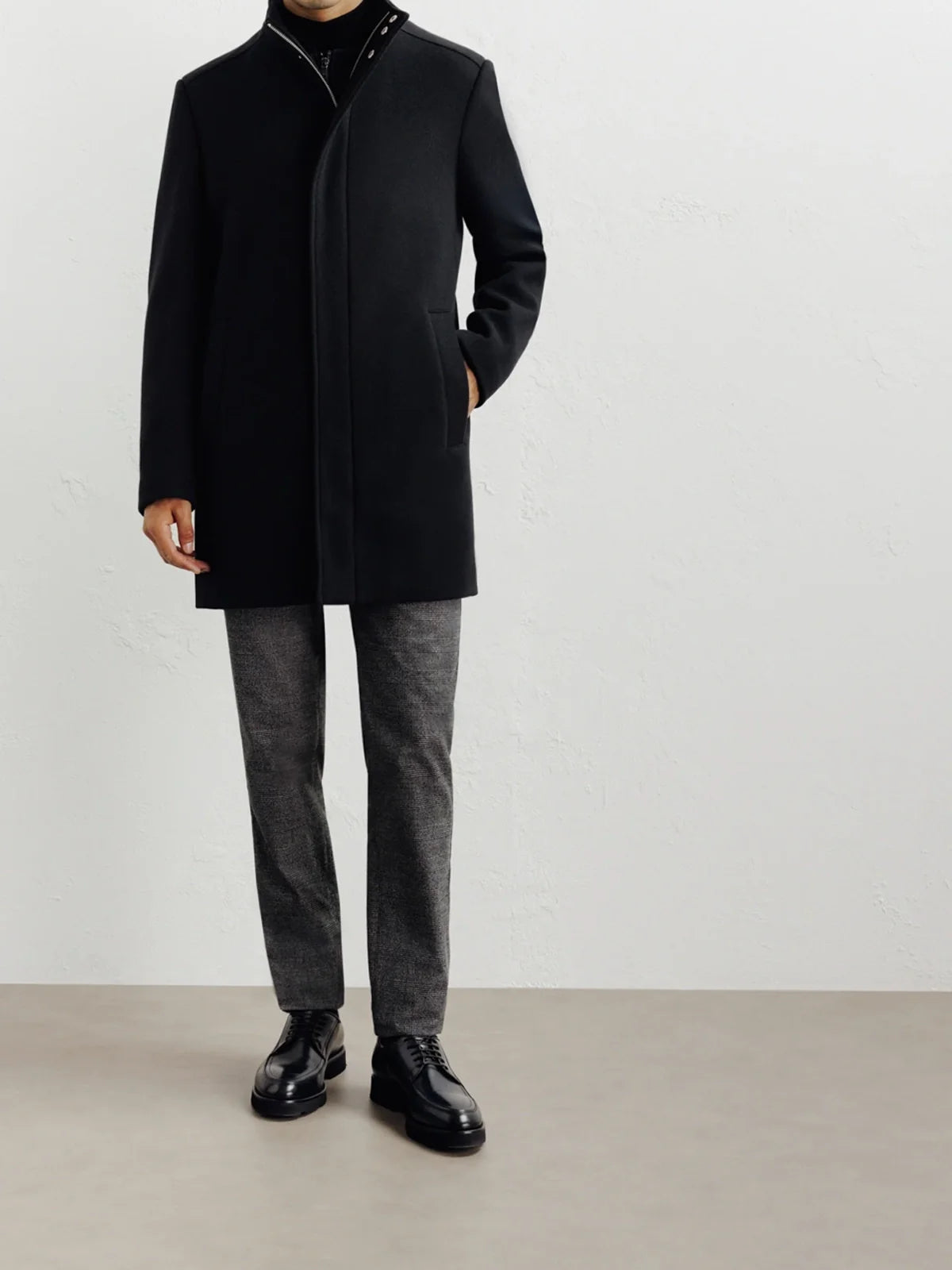 Manteau ville en laine noir - IZAC