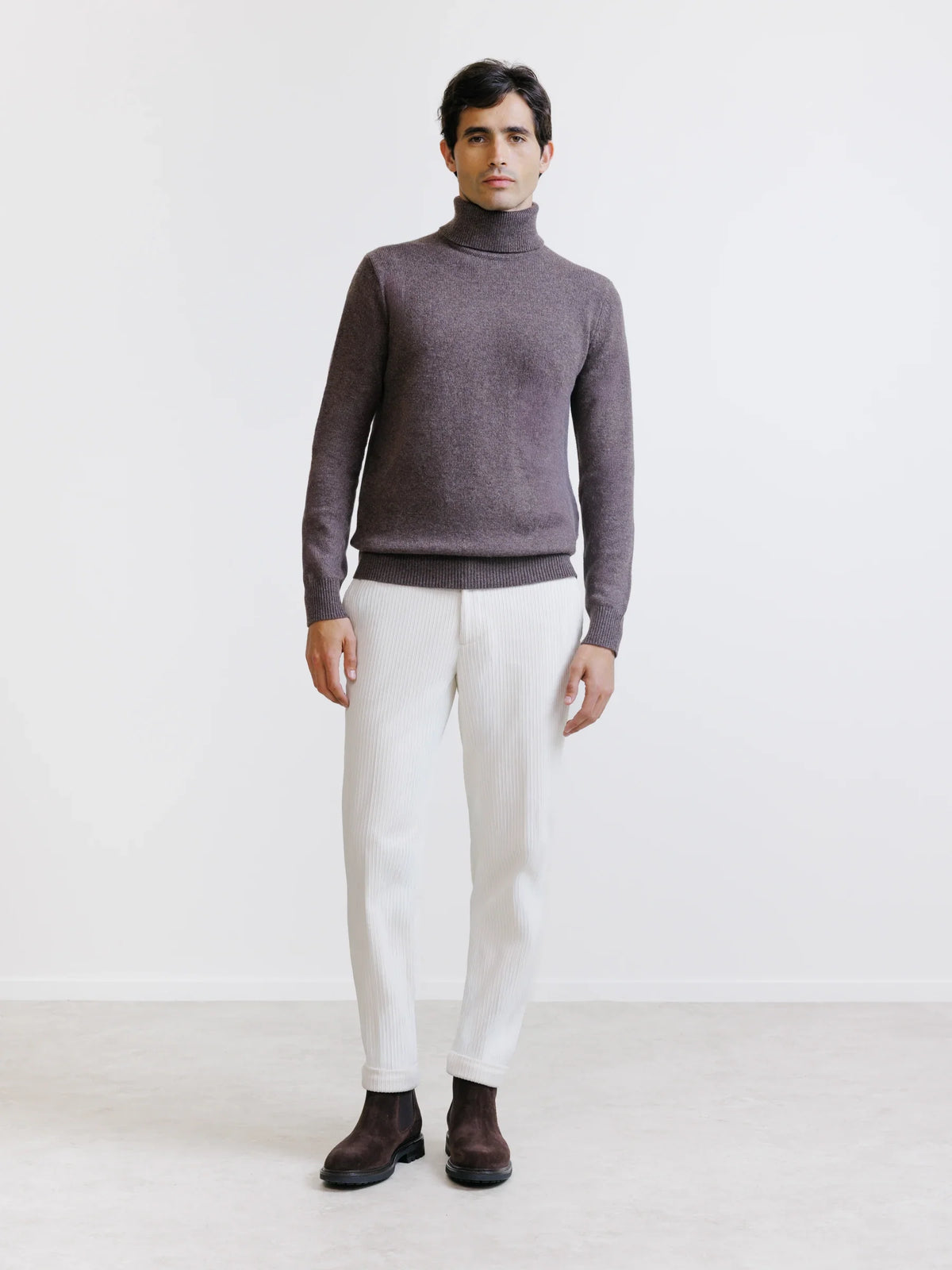 Pull en laine col roulé marron - IZAC