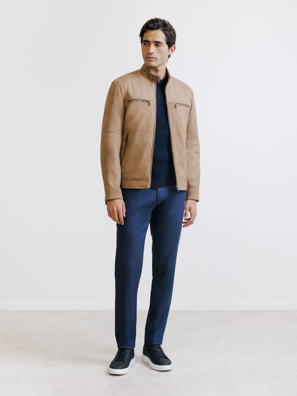 Blouson motard en suède camel - IZAC