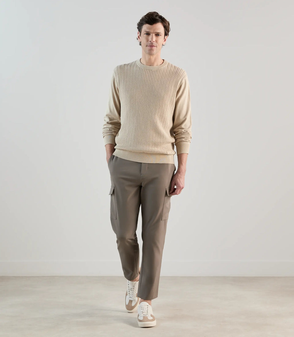 Pull col rond en maille torsadée beige - IZAC
