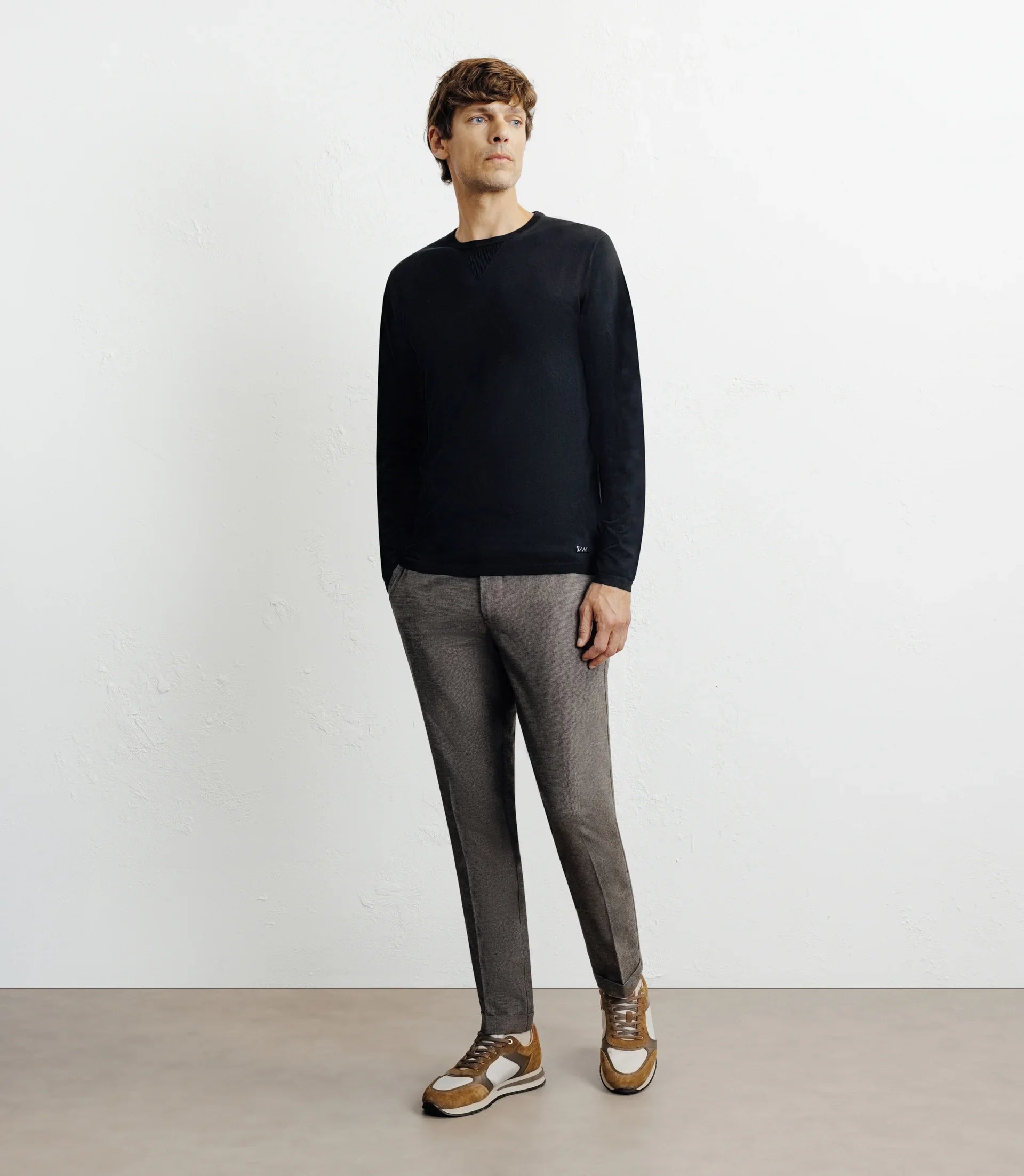 Pull manches longues col rond en maille noir - IZAC