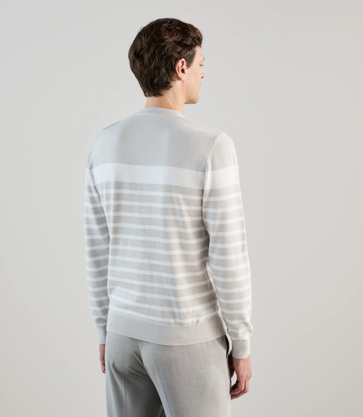 Pull col rond à rayures gris perle - IZAC