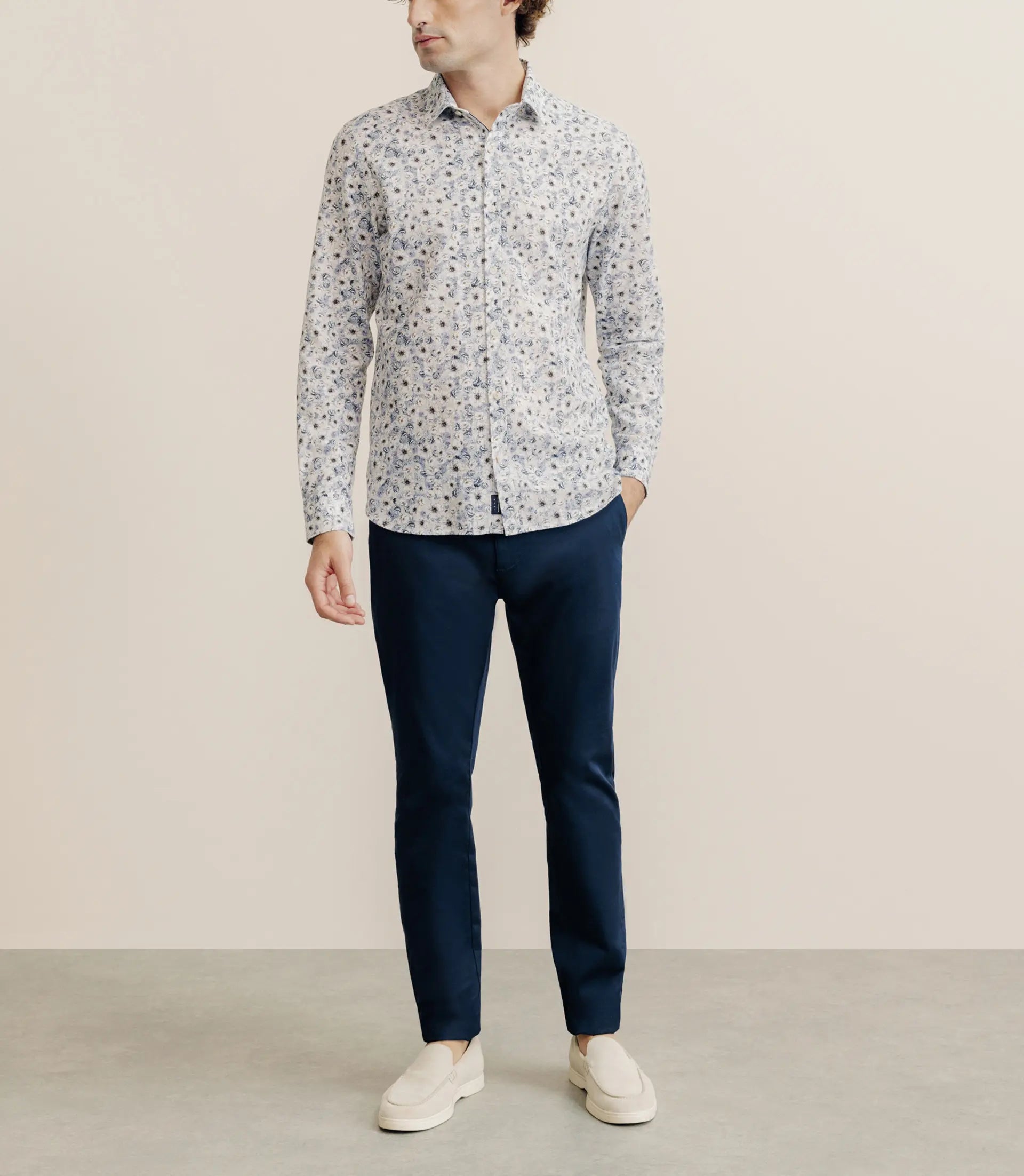 Chemise à fleurs 100% coton bleu - IZAC