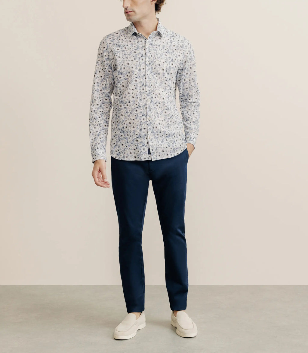 Chemise à fleurs 100% coton bleu - IZAC