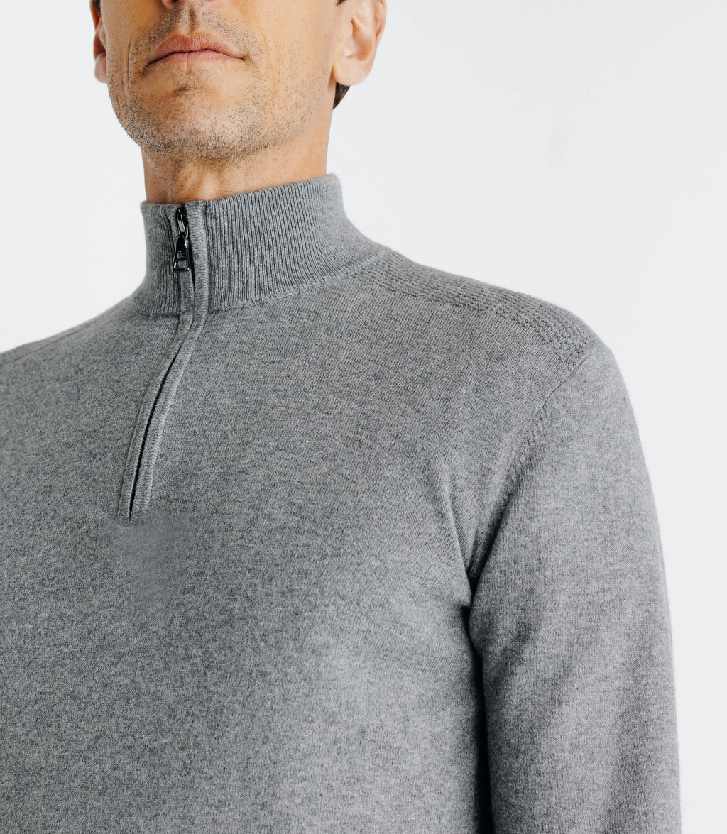 Pull coton/cachemire col zippé gris - IZAC