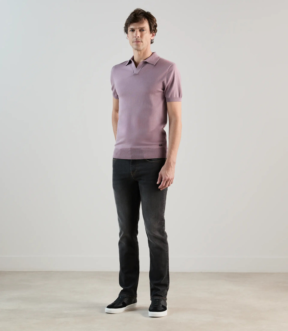 Polo col ouvert en maille mauve - IZAC