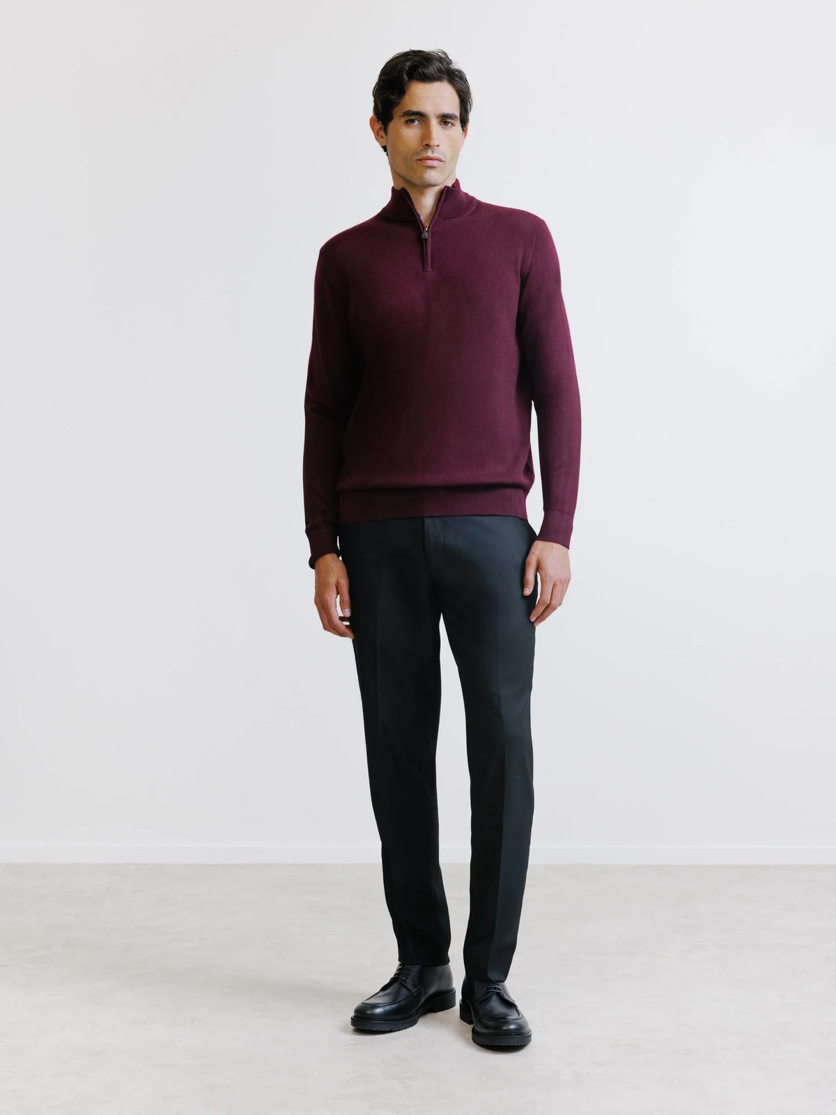 Pull demi-zippé en laine mérinos bordeaux - IZAC