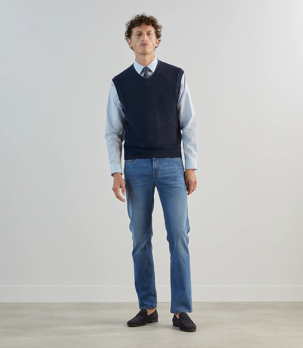 Pull sans manches en maille côtelée marine - IZAC