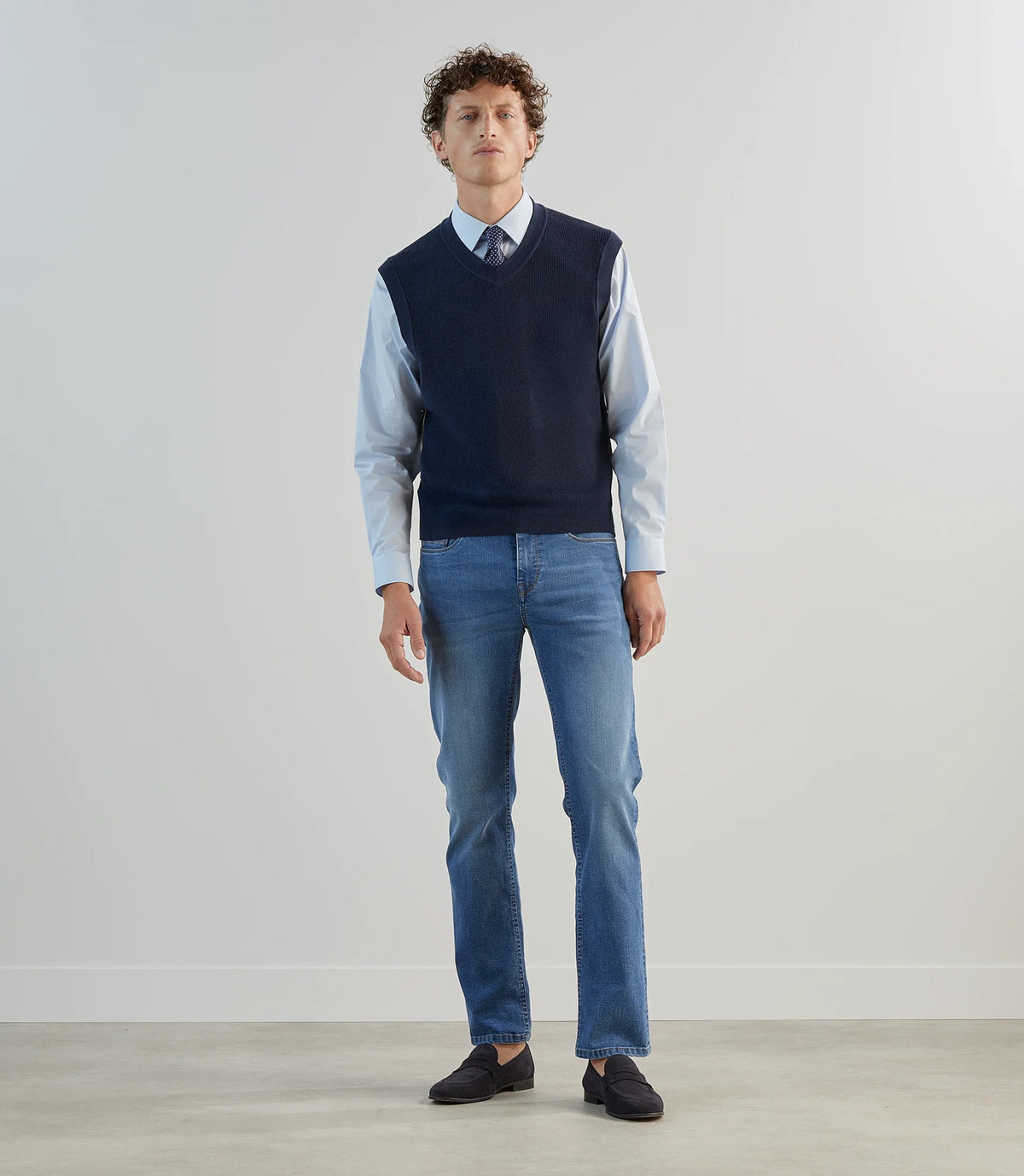 Pull sans manches en maille côtelée marine - IZAC
