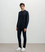 Pull col polo boutonné jeux de points marine - IZAC