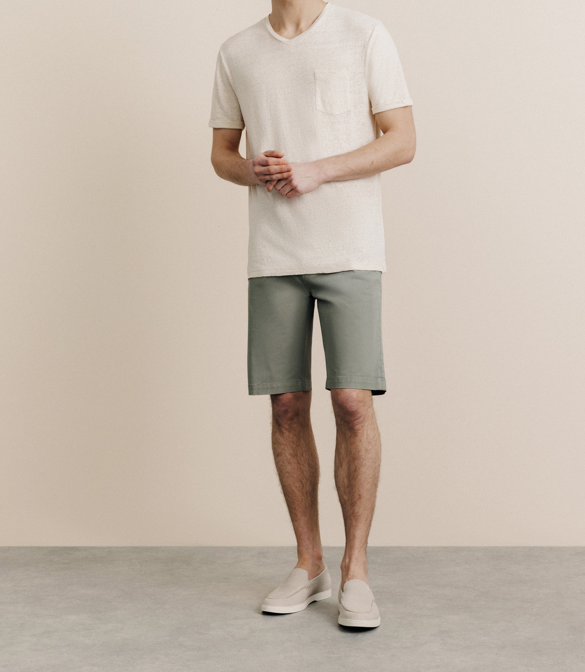 T-shirt col V 100% lin naturel - IZAC