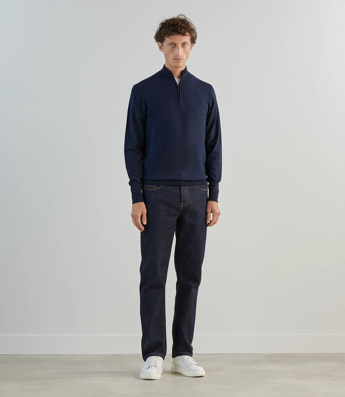 Pull demi - zip à col montant marine - IZAC