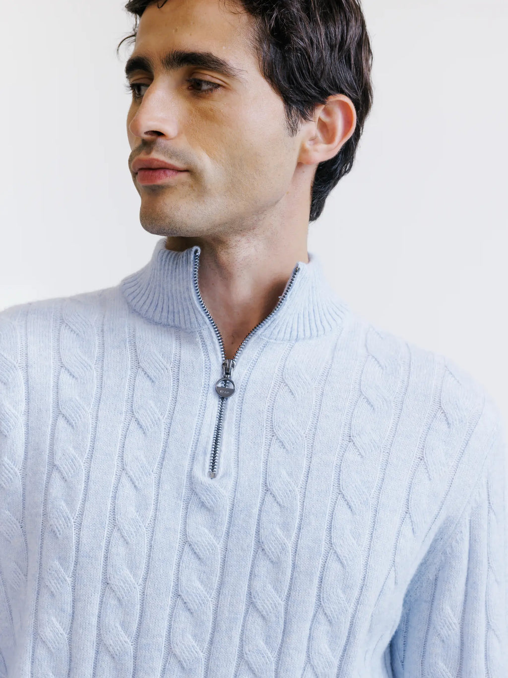 Pull col montant demi-zip bleu ciel - IZAC