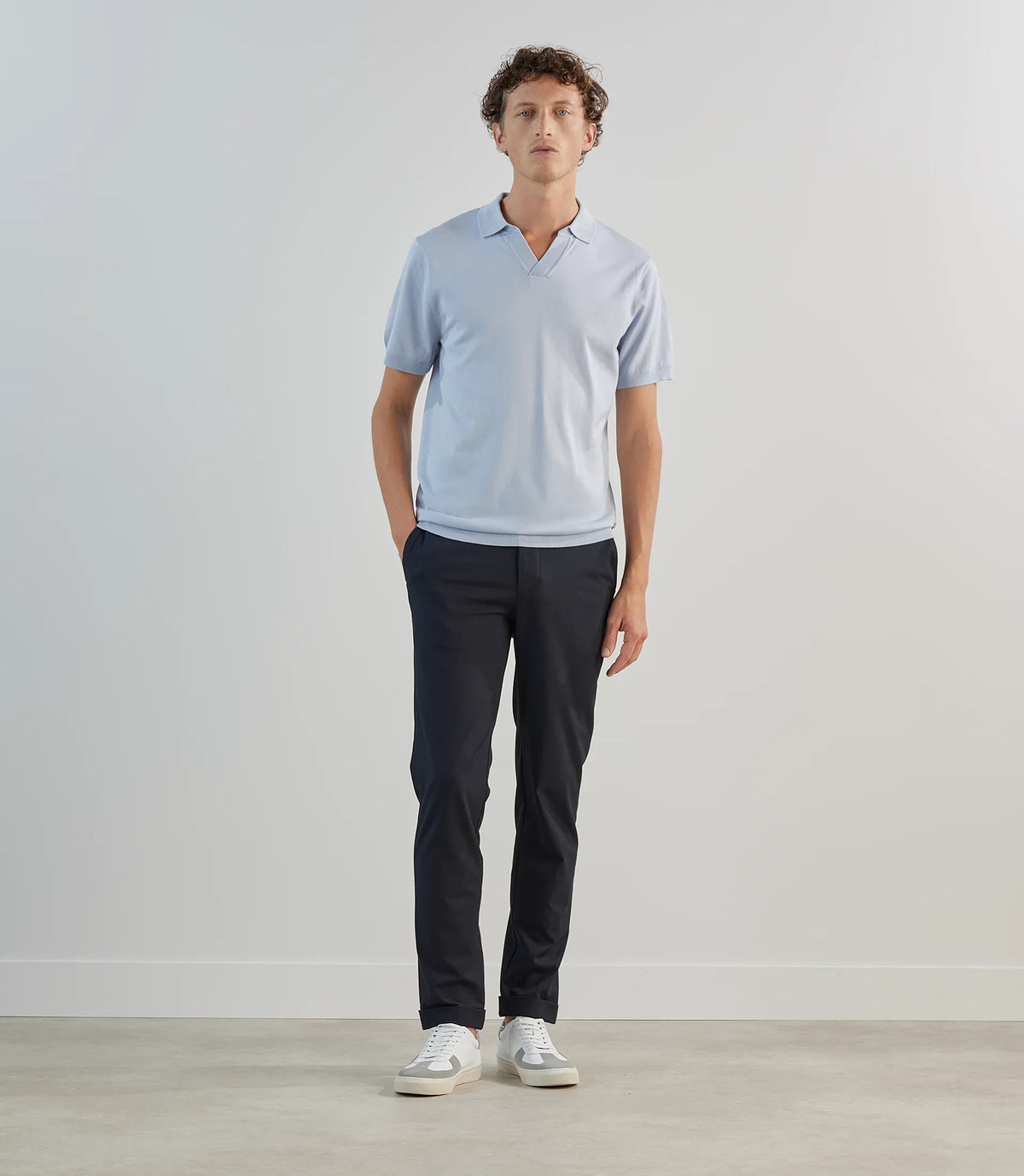 Polo col ouvert en maille bleu ciel - IZAC