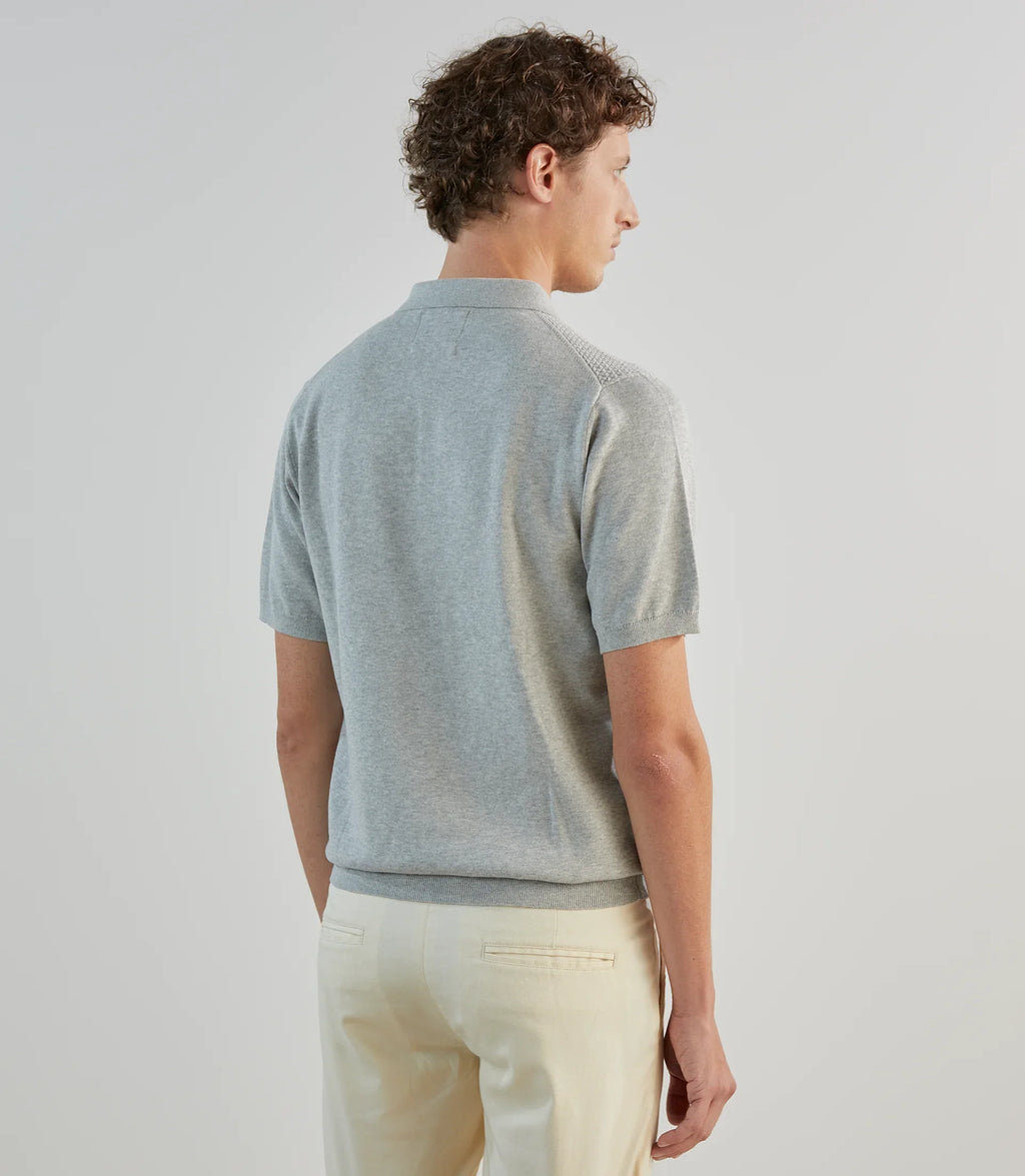 Polo col boutonné en jeu de points gris chiné - IZAC