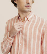 Chemise rayée 100% lin orange - IZAC
