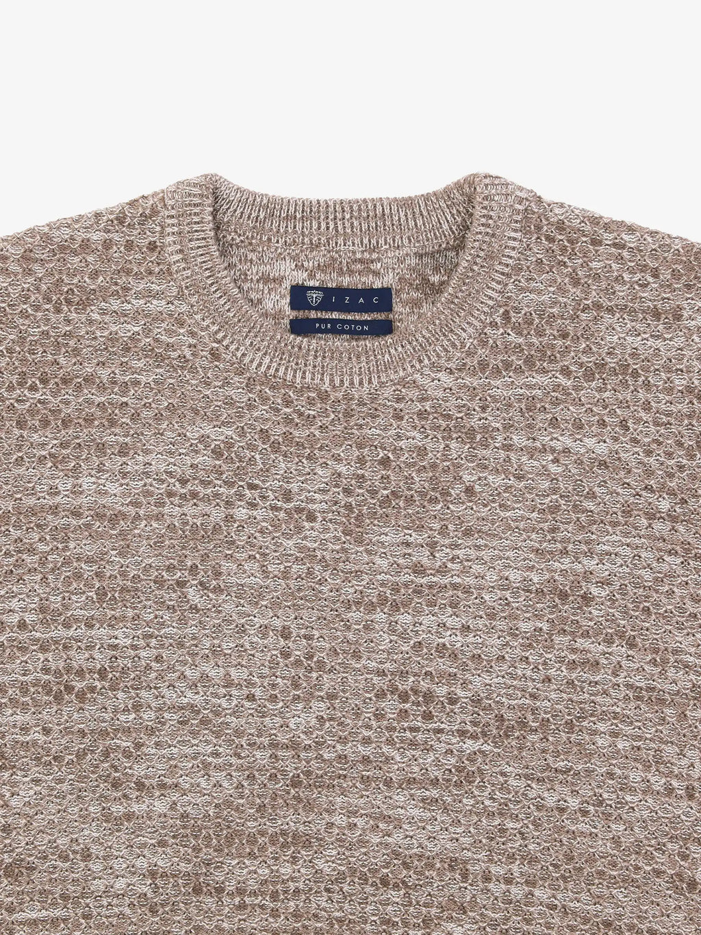 Pull col rond uni jeu de point taupe - IZAC