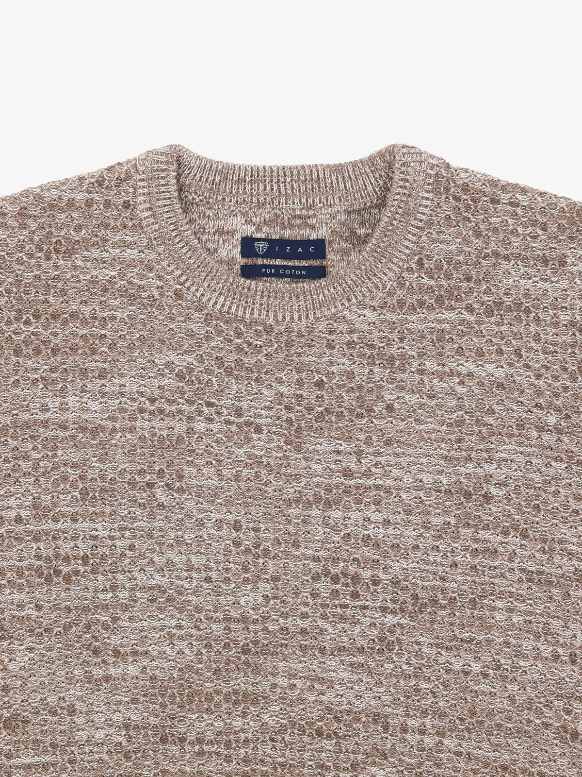 Pull col rond uni jeu de point taupe - IZAC