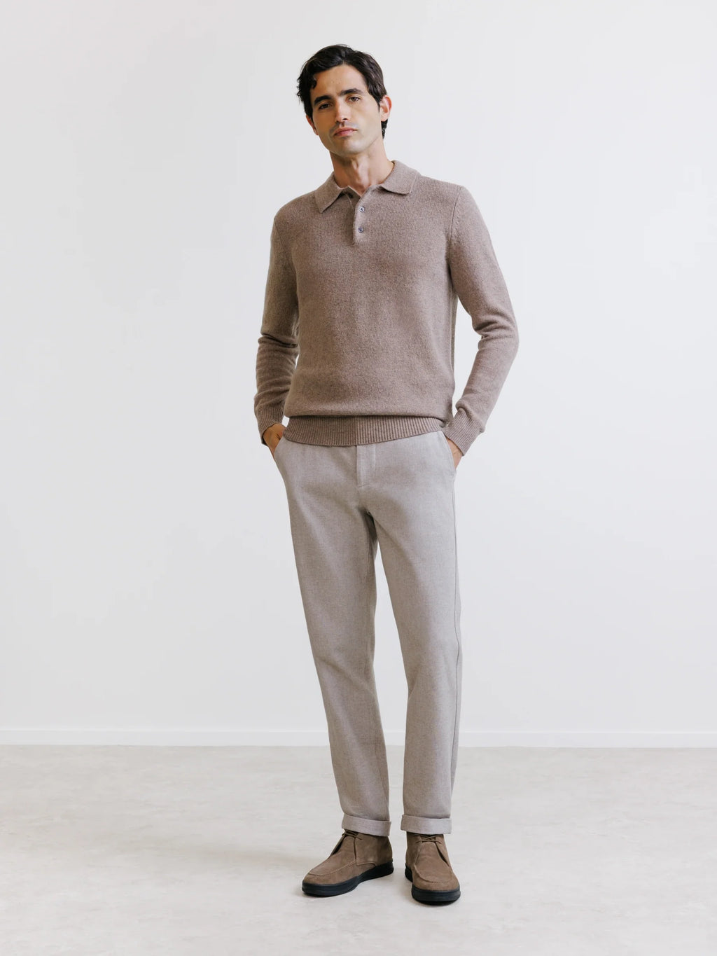 Pull en laine à col polo boutonné châtain - IZAC