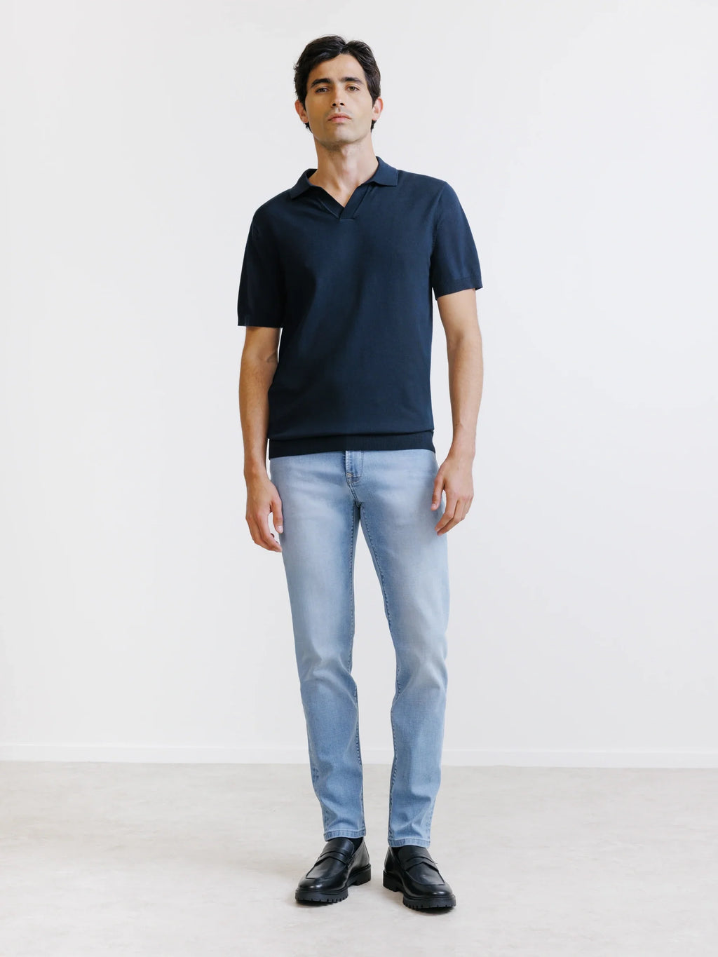 Polo col ouvert en maille marine - IZAC