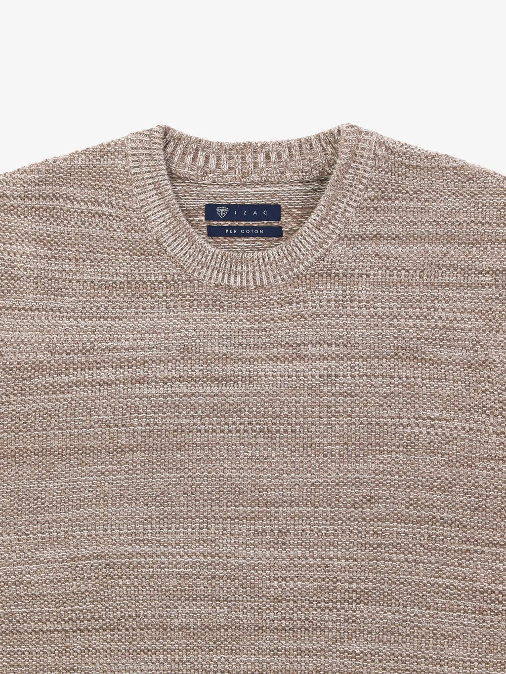 Pull col rond uni jeu de point beige - IZAC