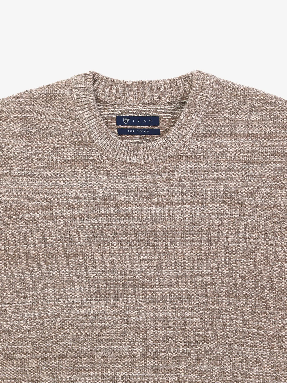 Pull col rond uni jeu de point beige - IZAC