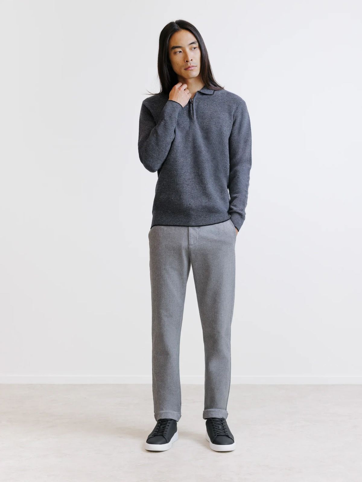 Pull col polo zippé anthracite - IZAC