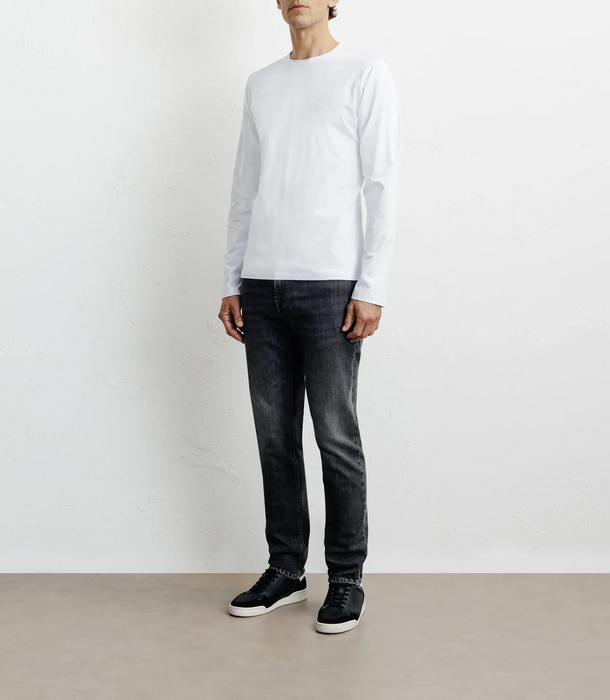 T-shirt col rond manches longues blanc - IZAC
