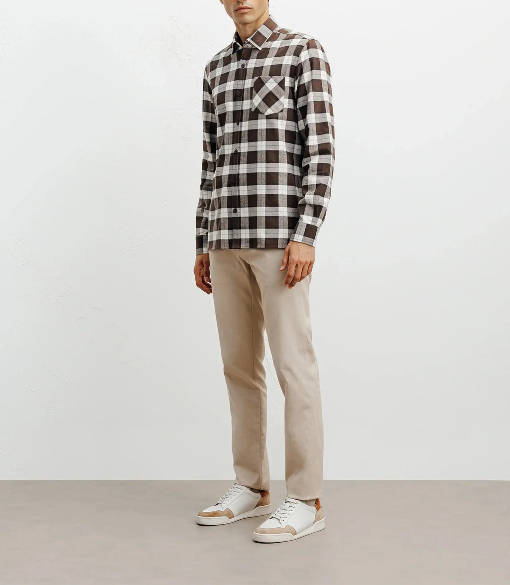 Chemise casual à petits carreaux marron - IZAC
