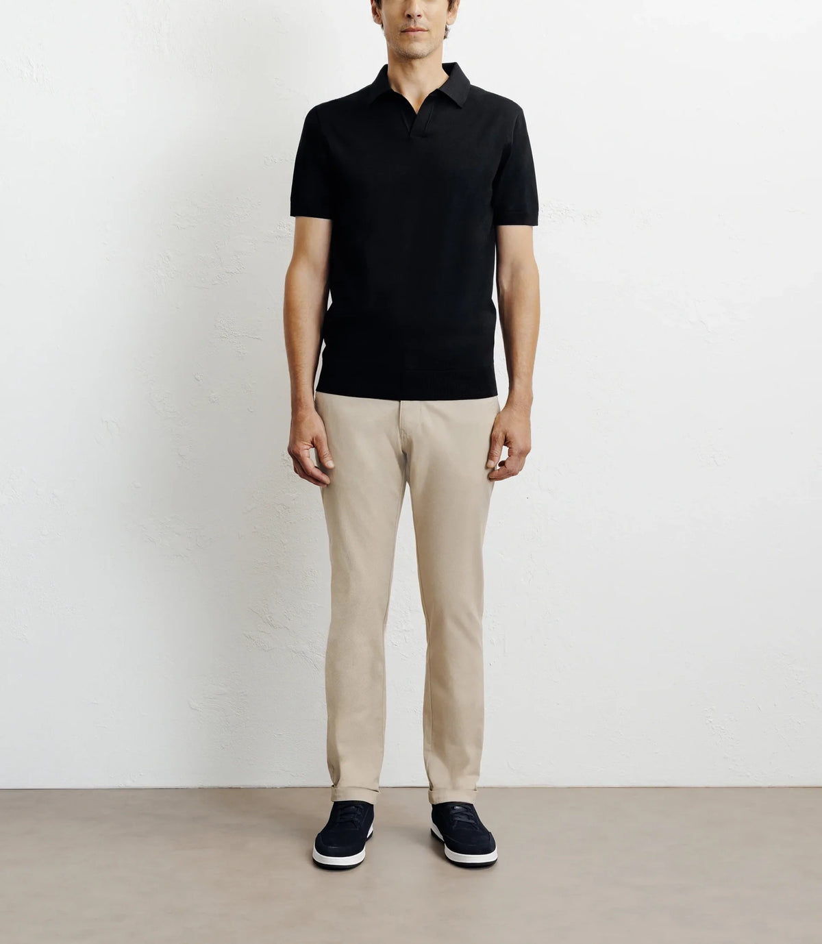 Polo col ouvert en maille noir - IZAC