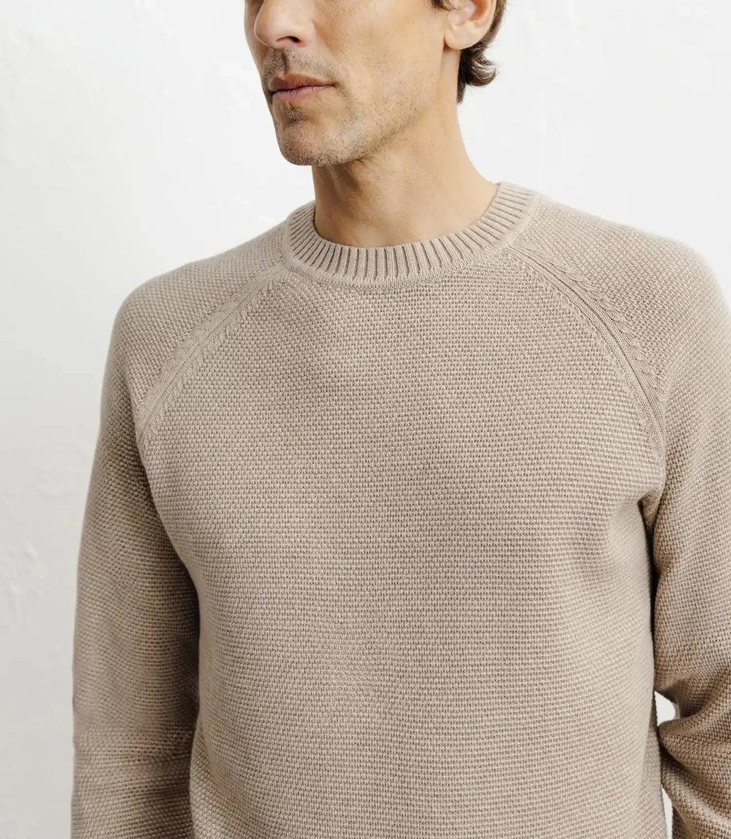 Pull col rond jeux de points beige - IZAC