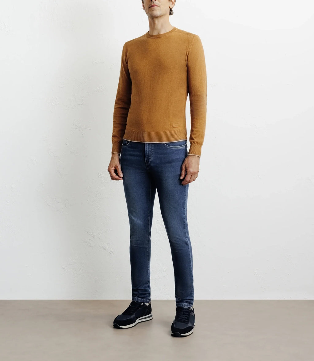 Pull col rond en coton camel foncé - IZAC