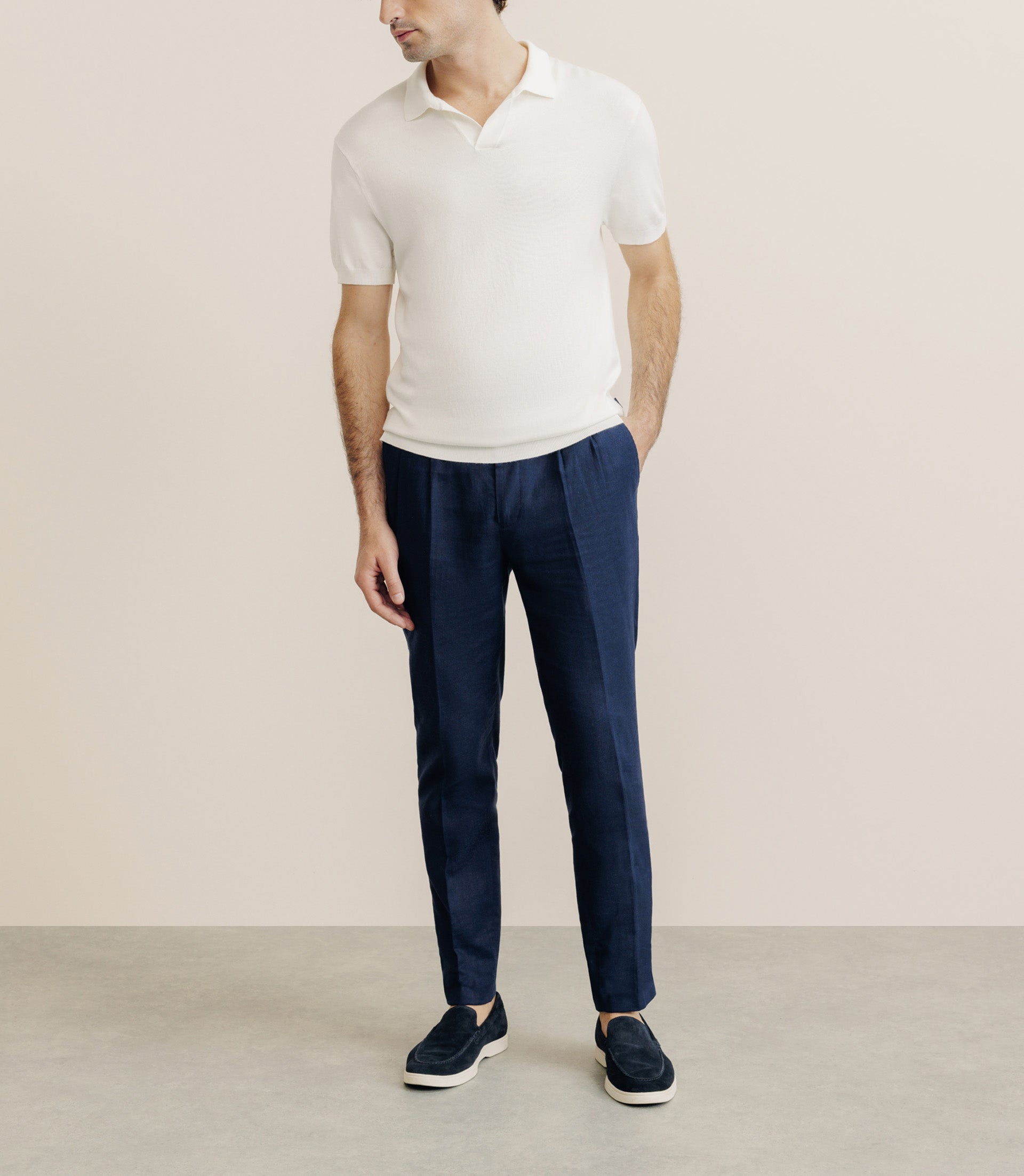 Polo col ouvert en maille écru - IZAC