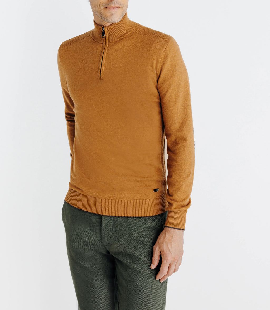 Pull coton/cachemire col zippé camel - IZAC