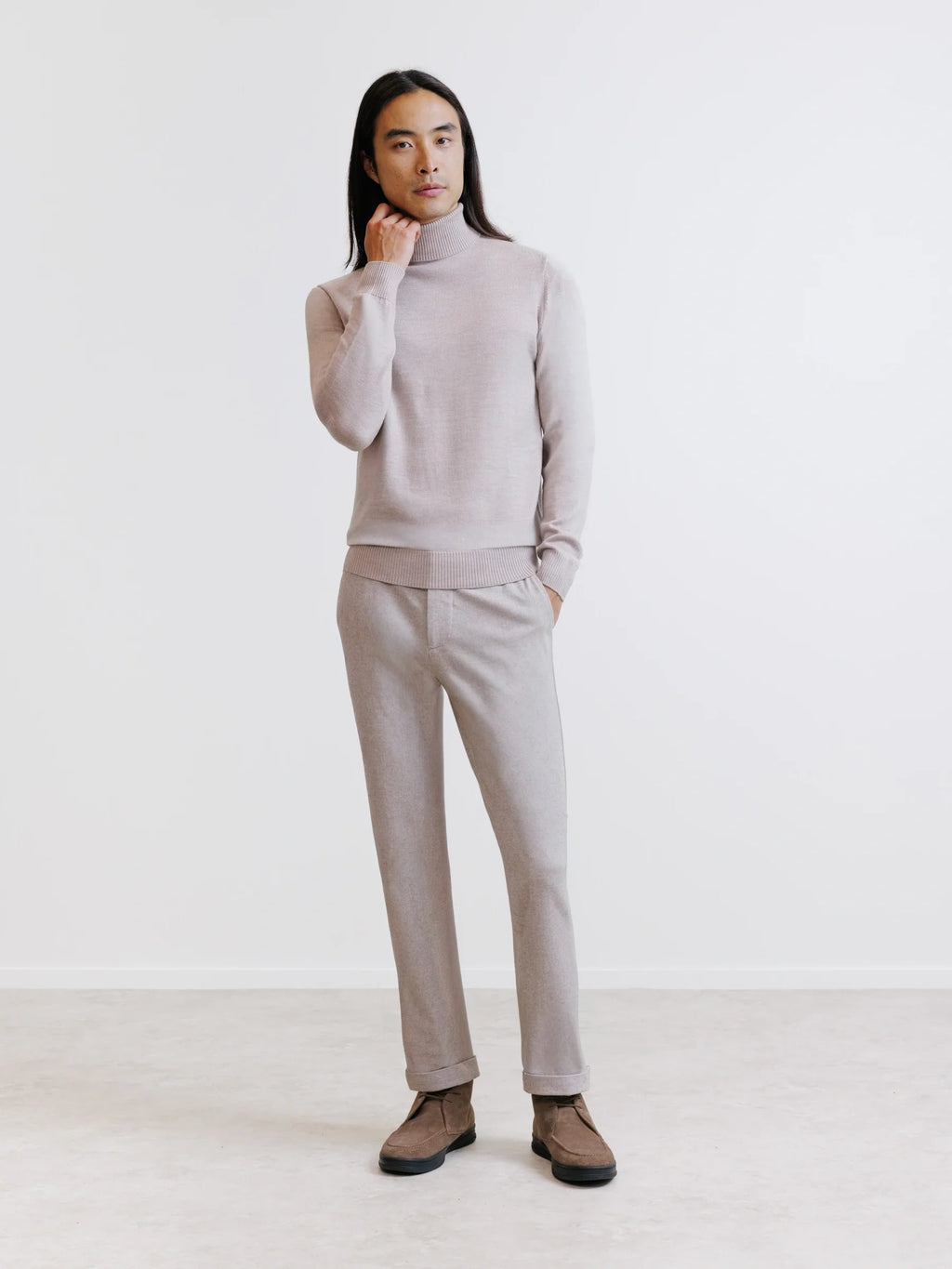 Pull col roulé en laine mérinos beige - IZAC