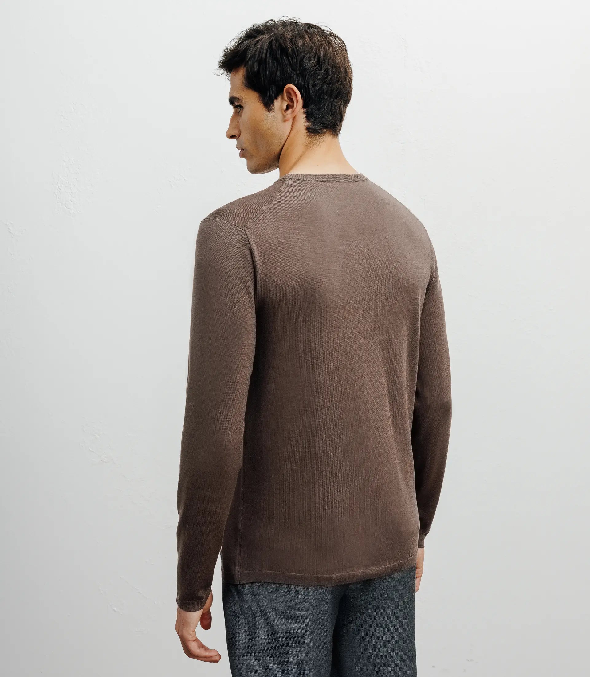 Pull manches longues col rond en maille chatain - IZAC