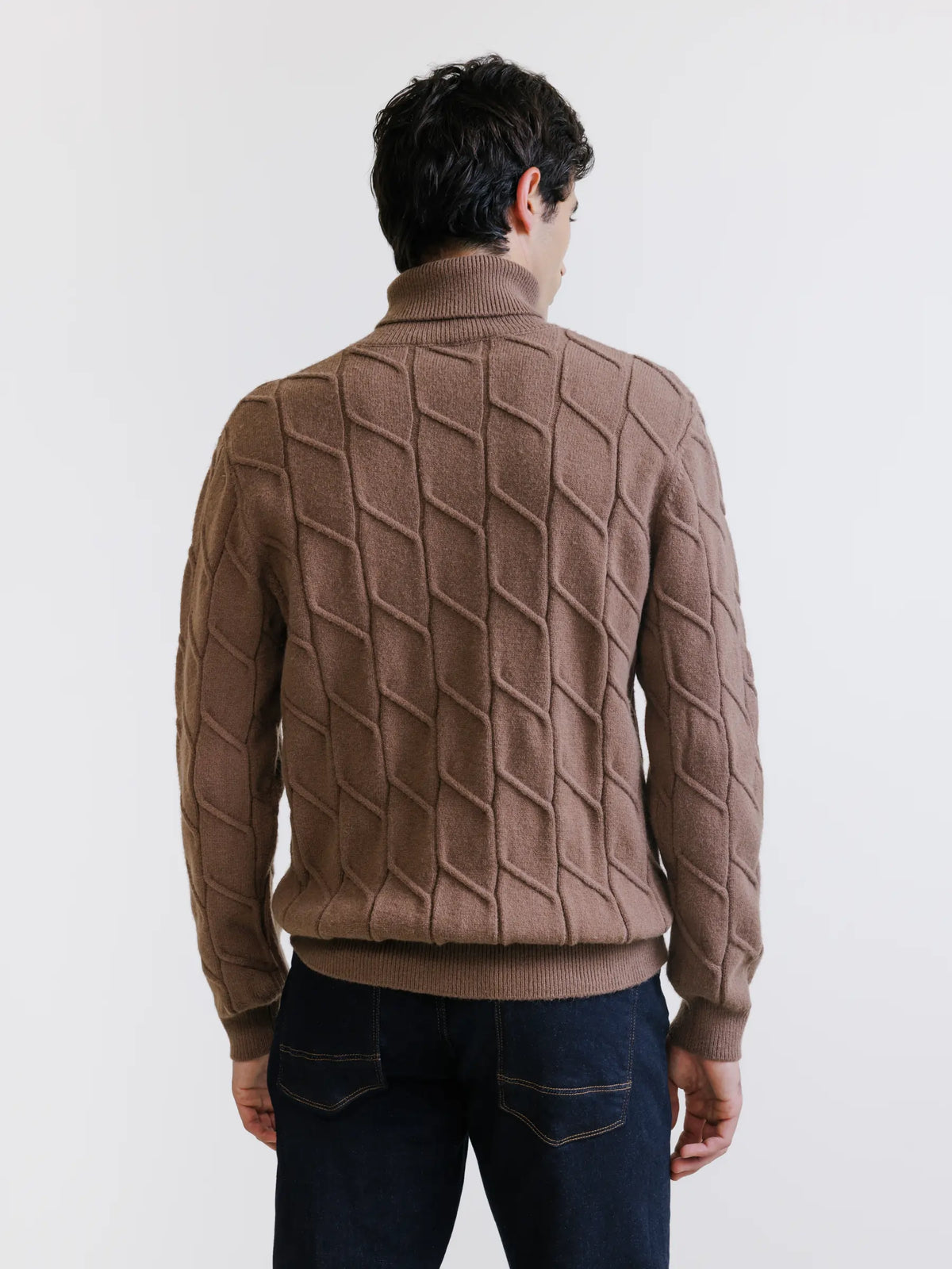 Pull col roulé en maille torsadée tabac - IZAC