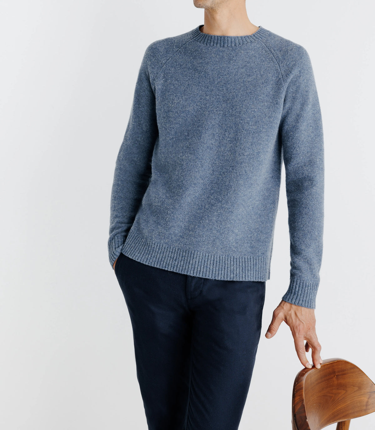 Pull lambswool col rond bleu indigo - IZAC