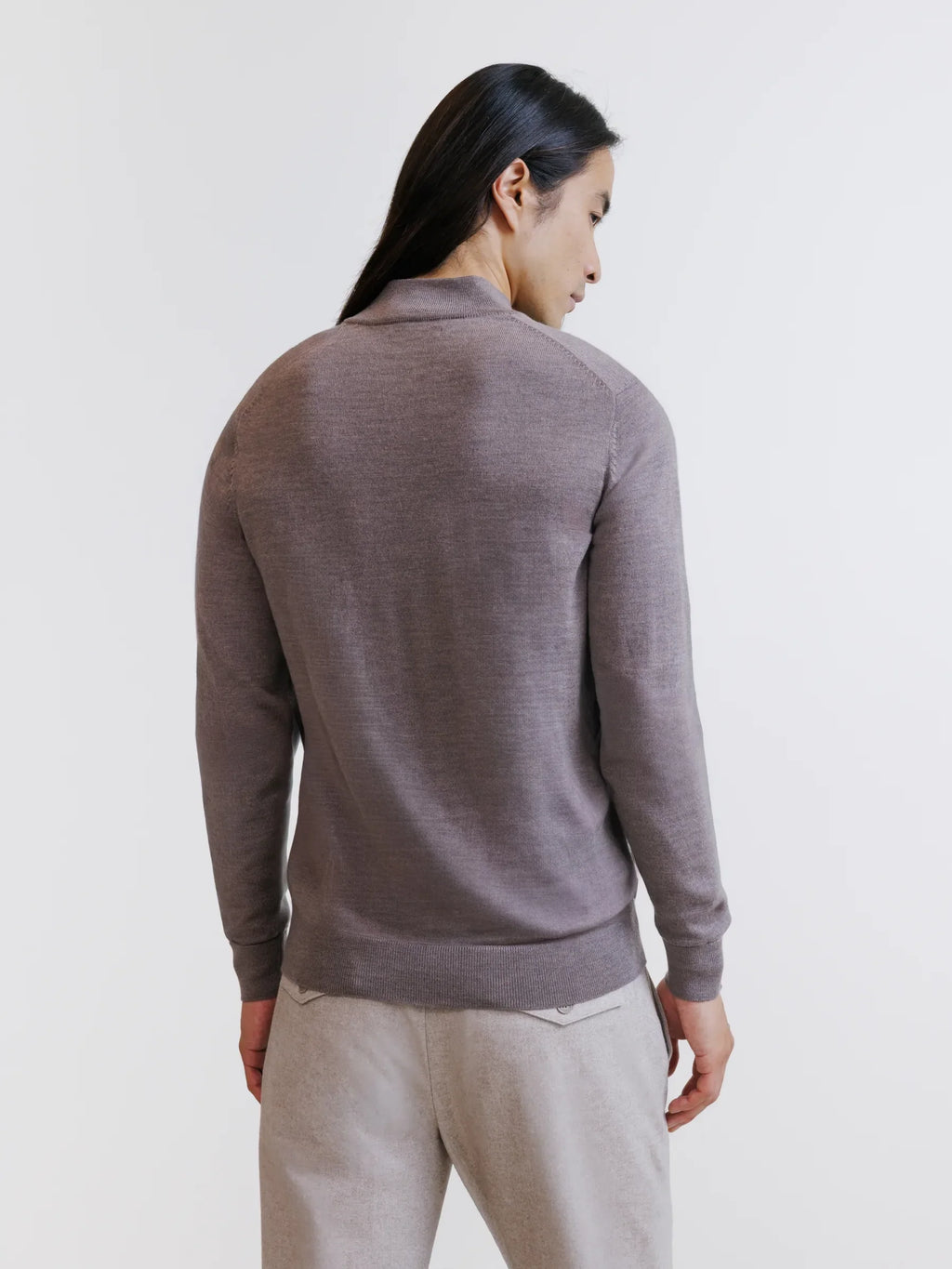Pull demi-zippé en laine mérinos châtain - IZAC