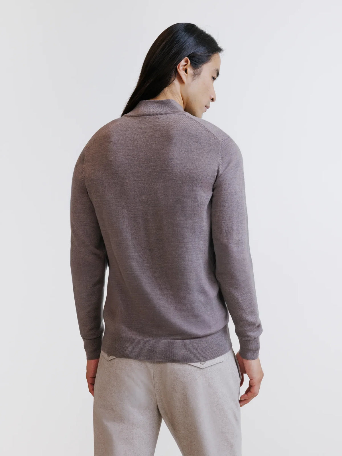 Pull demi-zippé en laine mérinos châtain - IZAC