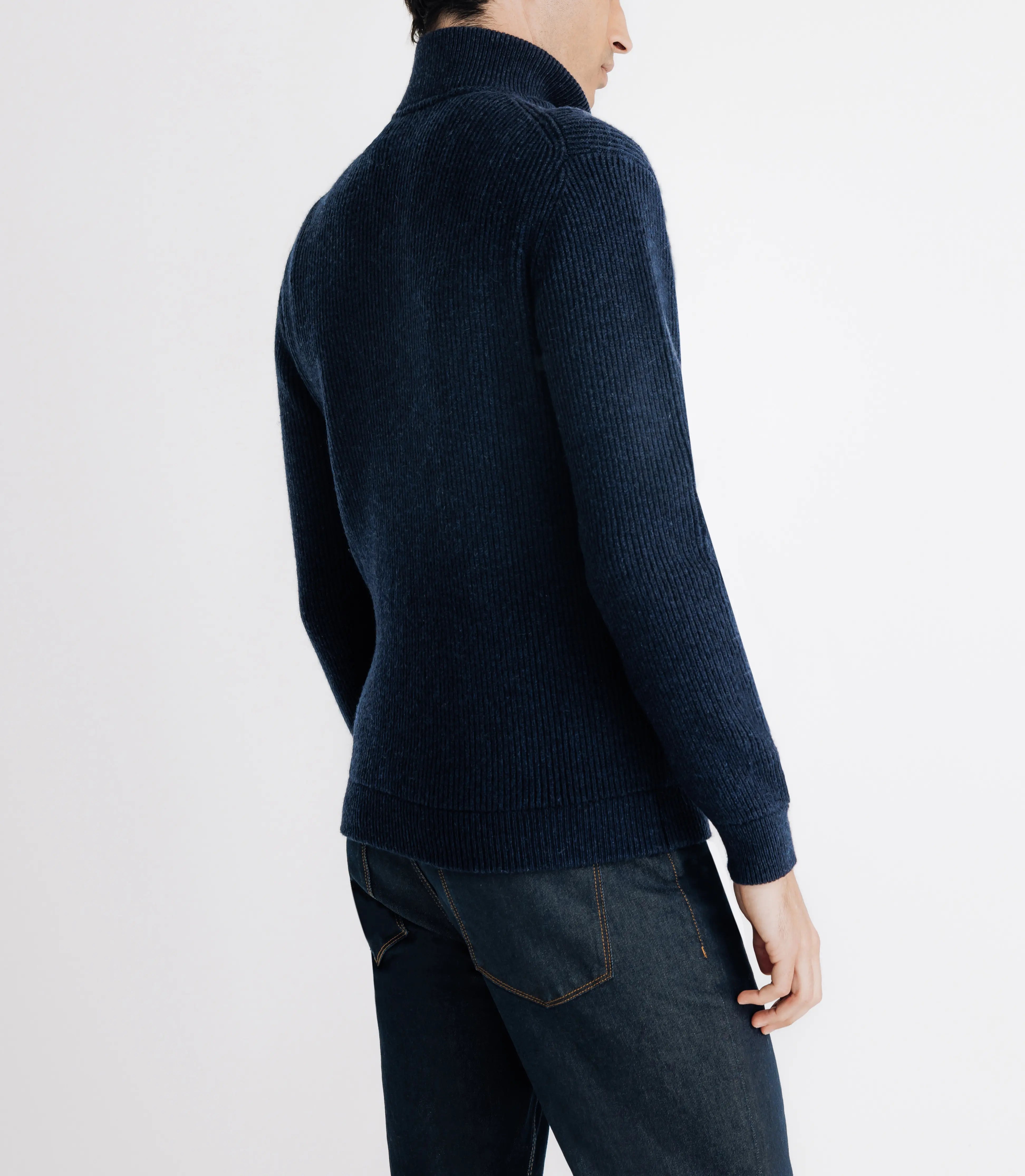 Pull lambswool col camionneur bleu marine - IZAC