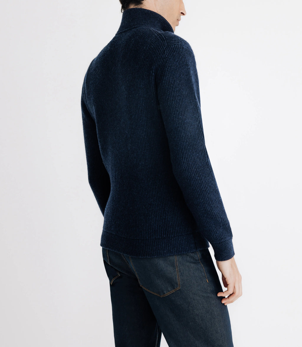 Pull lambswool col camionneur bleu marine - IZAC